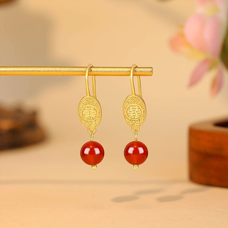 Earrings - Natürliche rote Jade-Perlenohrringe, Talismane, echter Schmuck,