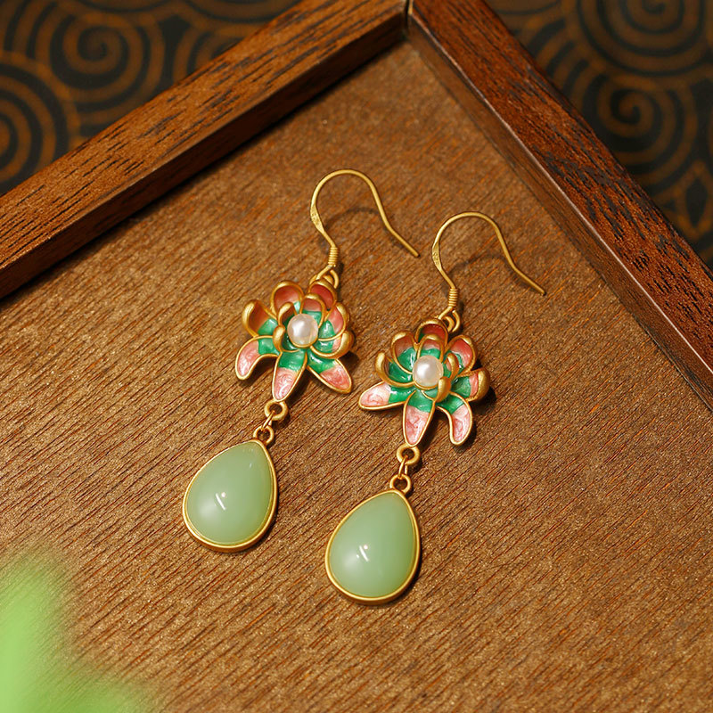 Earrings - Grüne Natürliche Jade Wassertropfen-Ohrringe Amulett Mode