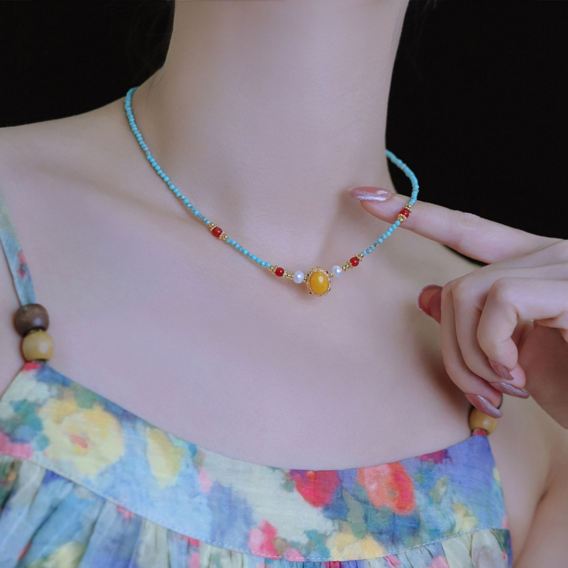 Pearl Choker Necklace Vintage - Neu eingetroffen: Vintage-Halskette mit blauem Türkis