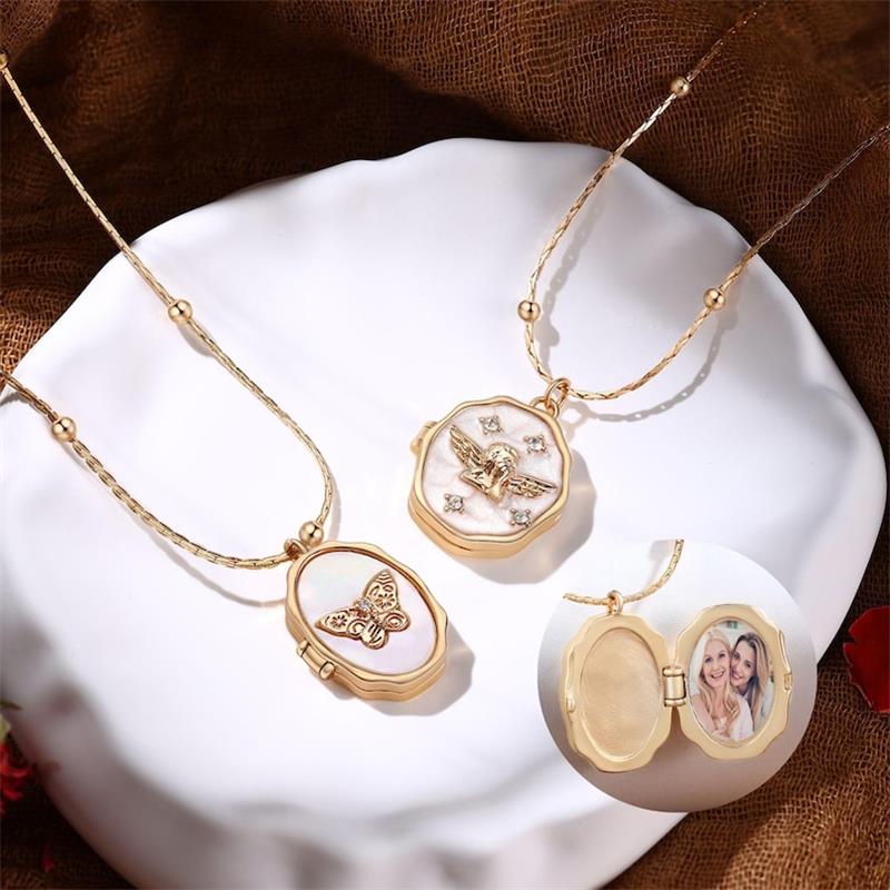Heart Locket Necklace Photo - Personalisierte Engel-Medaillon-Halskette mit Foto, zu öffnender,