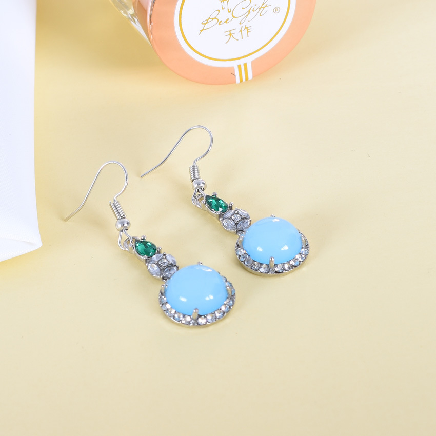 Earrings - Blaue natürliche Jade Ohrringe Vintage Designer