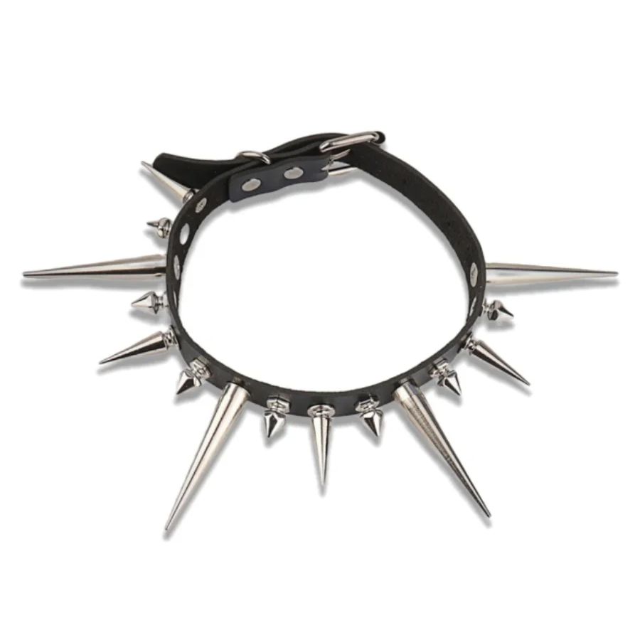 Goth Punk Spike Choker - Goth Long Spike Choker Punk Kunstleder