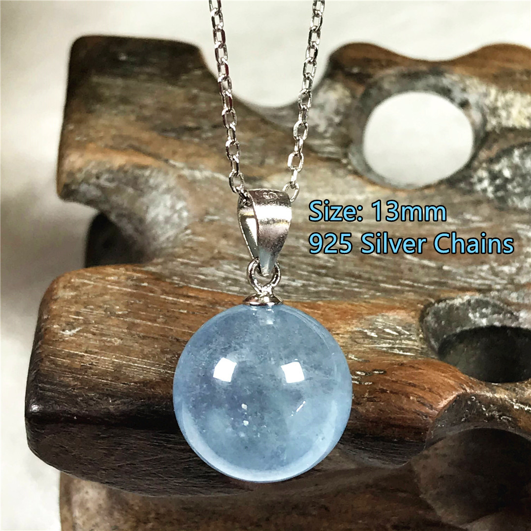 13mm Natürliche Blaue Aquamari – 925 Sterling Silver Chain Necklace Men Bewertung und Preis