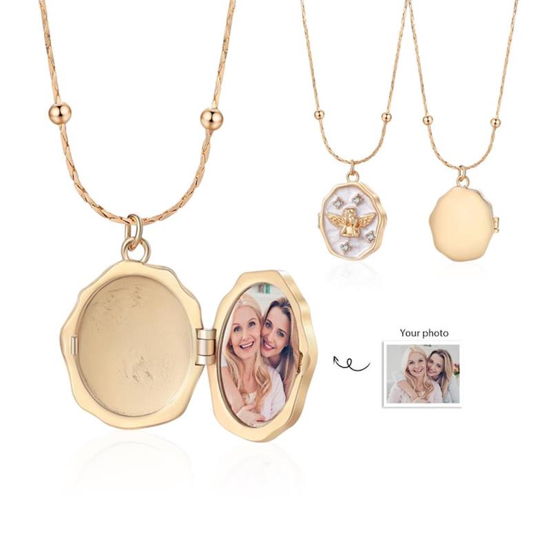 Personalisierte Engel-Medaillo – Heart Locket Necklace Photo Bewertung und Preis